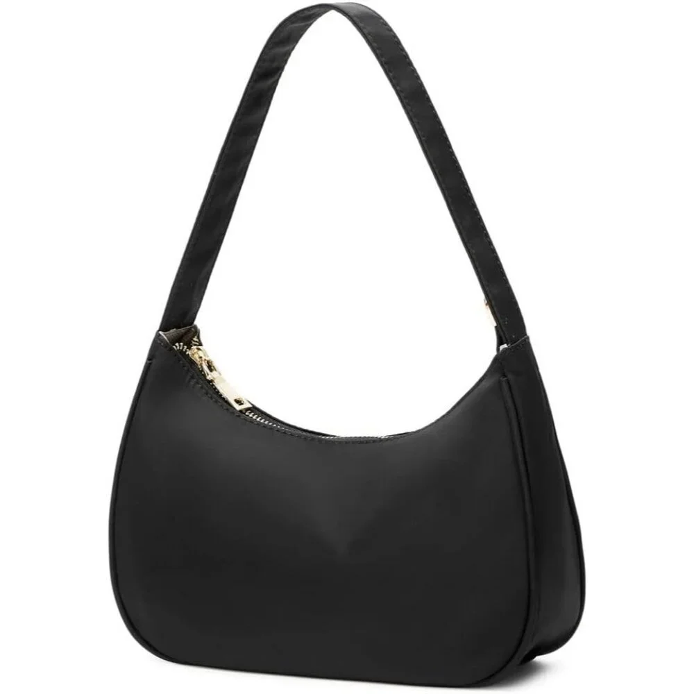 Women’s Nylon Black Cute Hobo Tote Handbag Mini Clutch Purse with Zipper Closure - Picture 1 of 4